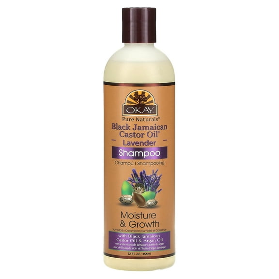 OKAY Black Jamaican Castor Oil & Lavender Shampoo, Hair Growth & Scalp Care, Moisturizing & Strengthening Sulfate-Free Shampoo, For All Hair Types, Paraben & Silicone Free, 12 oz