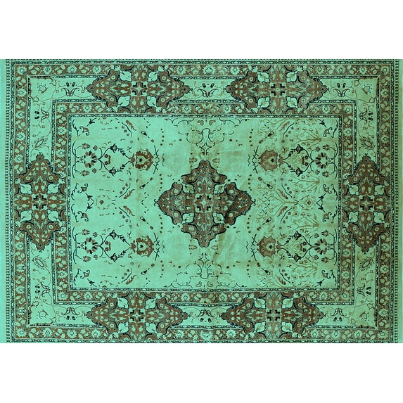 Ahgly Company Indoor Rectangle Oriental Turquoise Blue Industrial Area Rugs, 5' x 8'