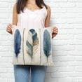 thumbnail image 3 of Throw Pillow Covers 18x18 Inch, Boho Blue Feathers Decorative Pillow Cases for Couch Sofa Bed, Farmhouse Vintage Wooden Grain Cotton Linen Square Home Decor Pillowcases with Hidden Zipper, 3 of 7