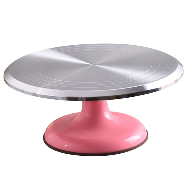 10 Inch Revolving Cake Decorating Stand Professional Aluminum Alloy Cake Turntable for Home Cake Decorating Supplies Pink