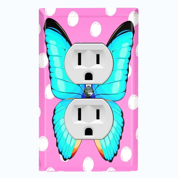 Metal Light Switch Plate Cover Unique Teal Butterfly Pink Polka Dots BUT032