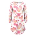 thumbnail image 4 of Pompotops Robe Mini Ample Confortable à Imprimé Cœur pour Femmes, Col Rond, Manches Longues, Épaules Dénudées, 4 of 5