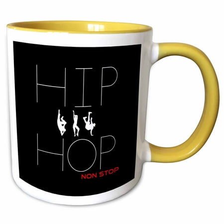 3dRose Hip Hop Non Stop text, three dancing figures on black background - Two Tone Yellow Mug,