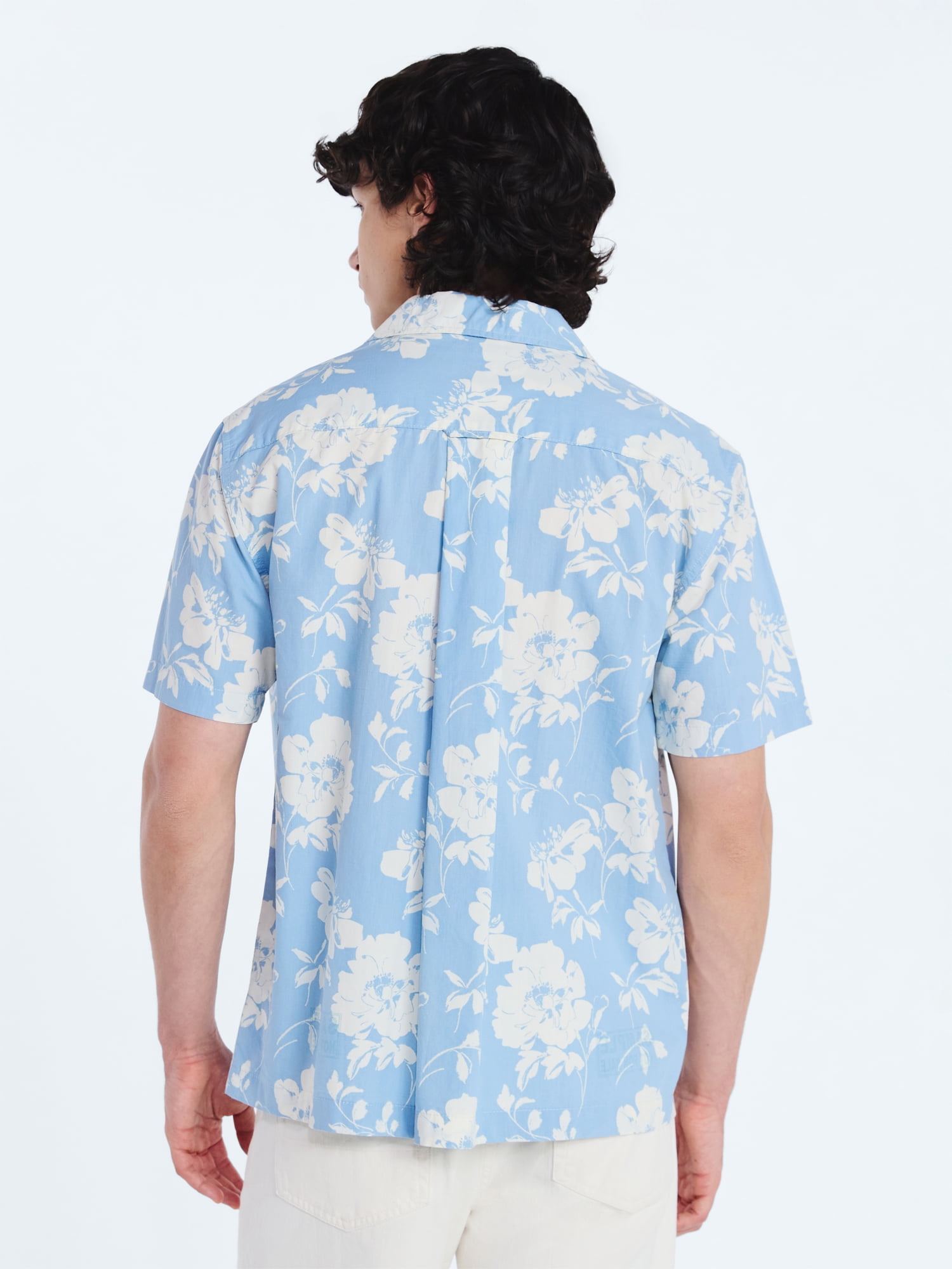 Free Assembly Men's Floral Cotton Camp Shirt with Short Sleeves, Sizes S-3XL