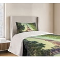 thumbnail image 4 of Ambesonne Paris Quilted Bedspread Set 2 Pcs, Eiffel Tower Seine River, Twin Size, Almond Green Pale Brown, 4 of 6