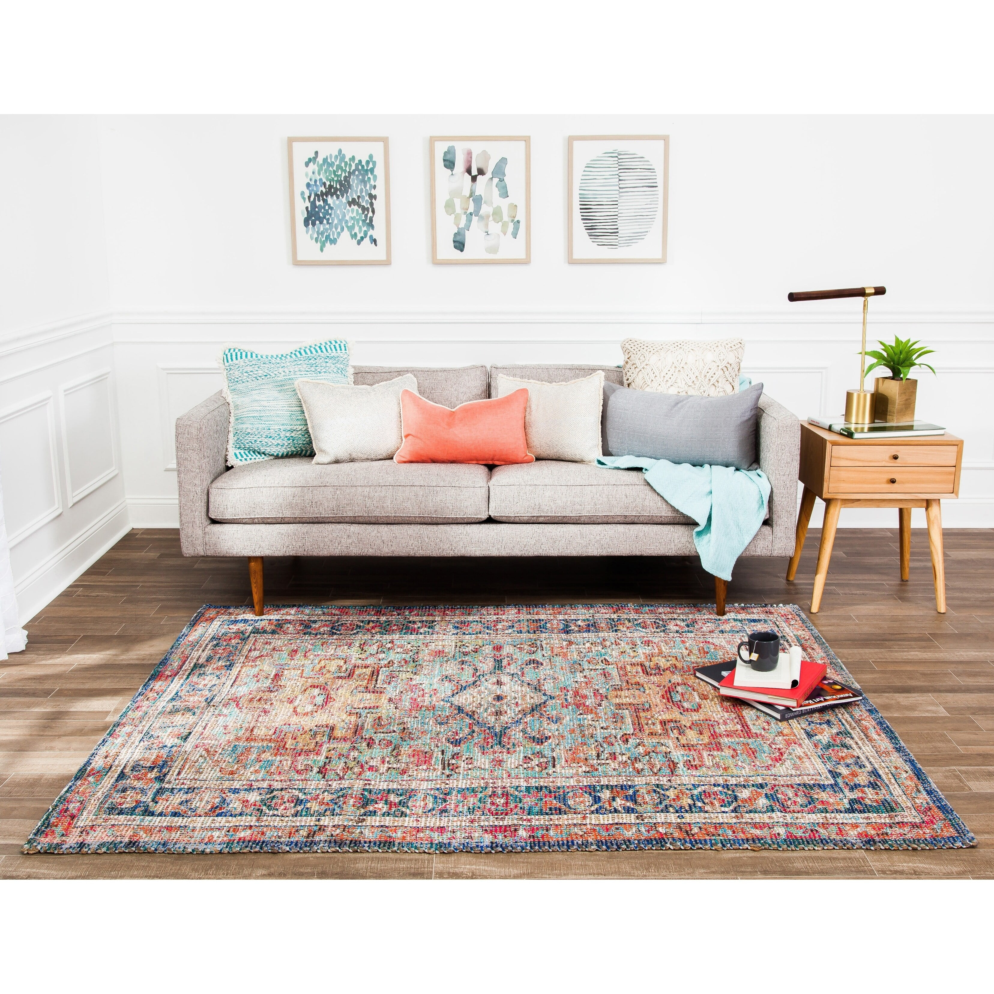 Jani  Calo Distressed Red Jute-blend Rug 6' Round Oriental, Medallion, Geometric 6' Square Entryway, Living Room, Dining Room Round Braided