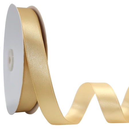 5/8 inch Wide 100 Yards Double Face Gold Satin Ribbon Gold Fabric Ribbon for Gift Wrapping Very Suitable for Weddings Decoration Bouquet Balloons Arts Craft Sewing Hair Bow Invitation