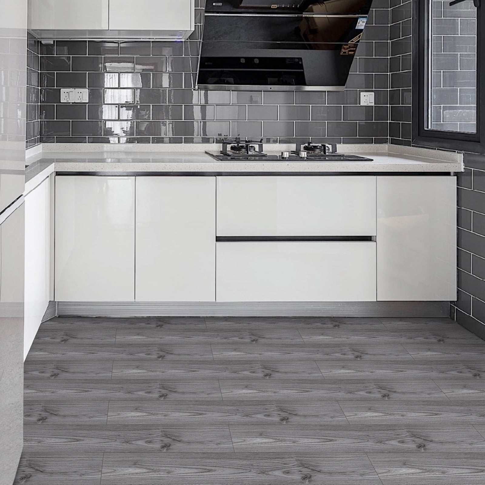 Lxcreat Gray Peel and Stick Floor Tile Vinyl Flooring 35-in x 6-in Gray Wood Grain Self Adhesive and Waterproof for Transfer Bathroom, Kitchen, Living Room, Bedroom 10Pcs