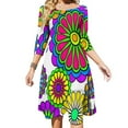 thumbnail image 2 of Robe Évasée Fleurs Hippie Heureuse Col Carré Robe Élégante Mode Féminine Imprimée Robe Hippie Fleur Vectorielle Symbole Rétro, 2 of 5