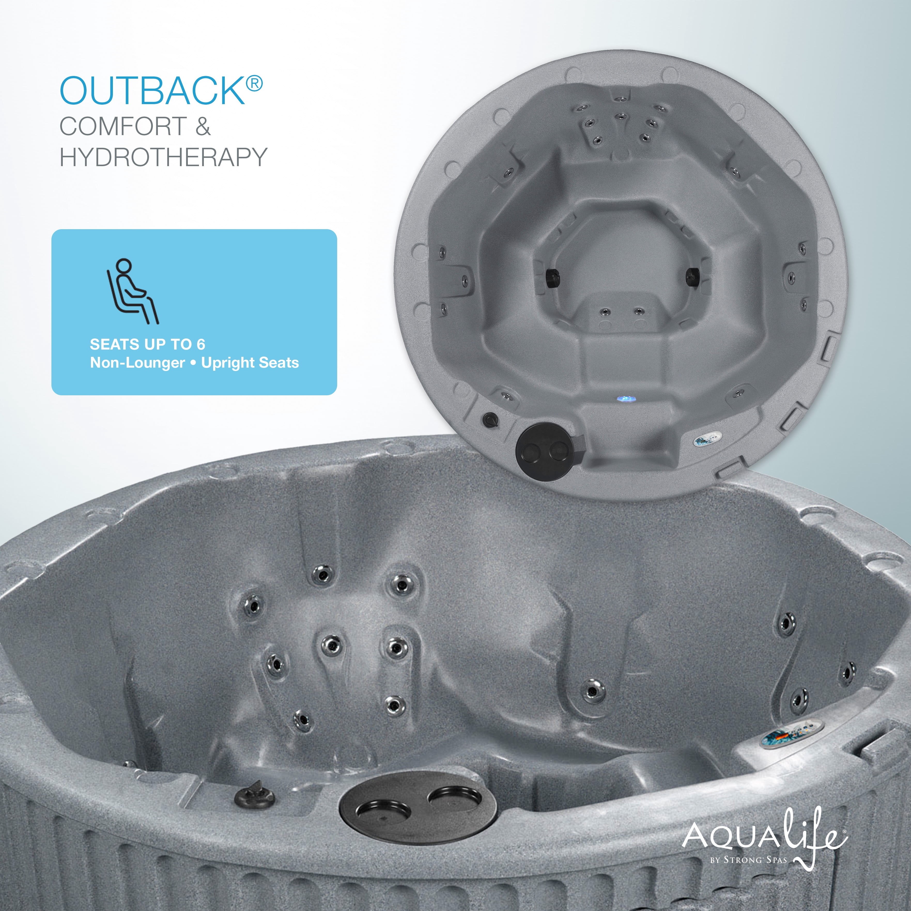 Aqualife by Strong Spas Outback 6 Person Plug & Play Round Hot Tub Spa, Gray Granite