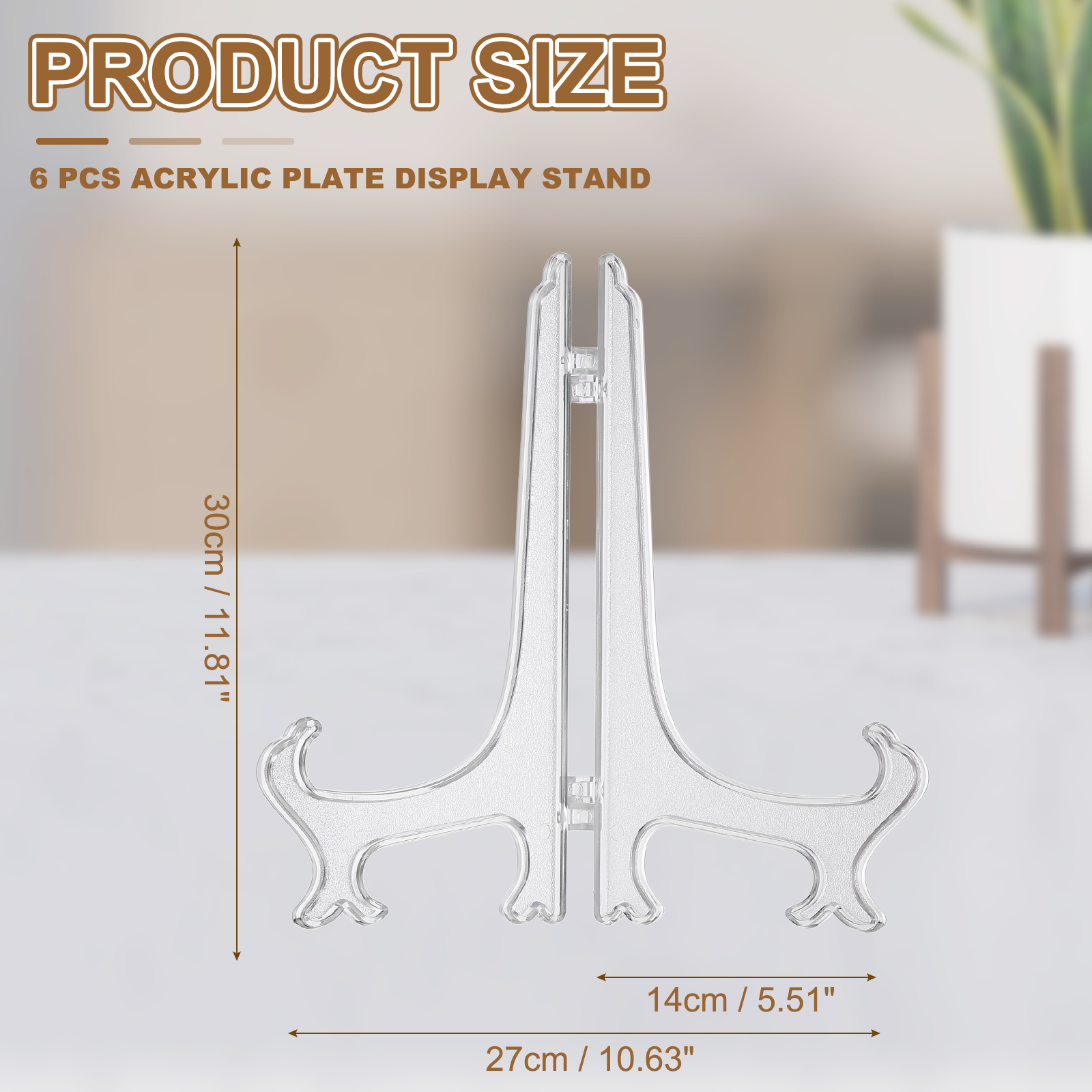 Uxcell 12 Inch Acrylic Plate Stand for Display, 6 Pack Acrylic Easel Display Stand Foldable Clear Easel Plate Holder for Picture Frames Photo Card CD Book Home Decoration, Clear
