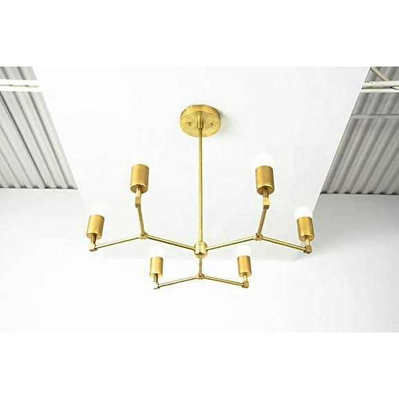 Modern Designer Sputnik Chandeliers 6-Light Brass Mid Century Light Fixture Flush Mount Ceiling Light Pendant Light for Kitchen Island Living Room Bedroom Foyer Hallway