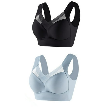 Blphud Womens Sport Bras Plus Size Sports Bra for Women 2Pc Women s Large Smooth Soft Bras Underwear Thin Side Fold Side Adjustable Bra Lingerie for Women Sports Bras for Women Black XXXL