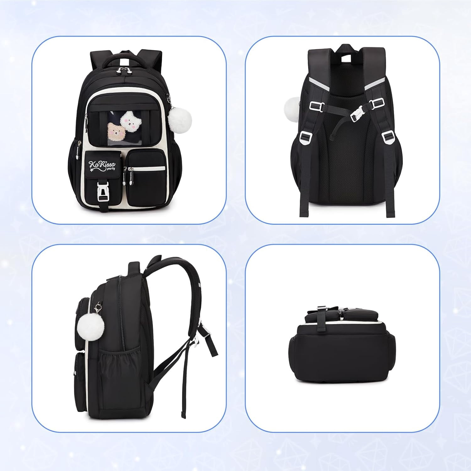 Soda Candy Backpacks for Girls Kawaii Ita Kids Backpack Water Resistant Lightweigt Students Bookbag for Elementary Primary Middle School, Black