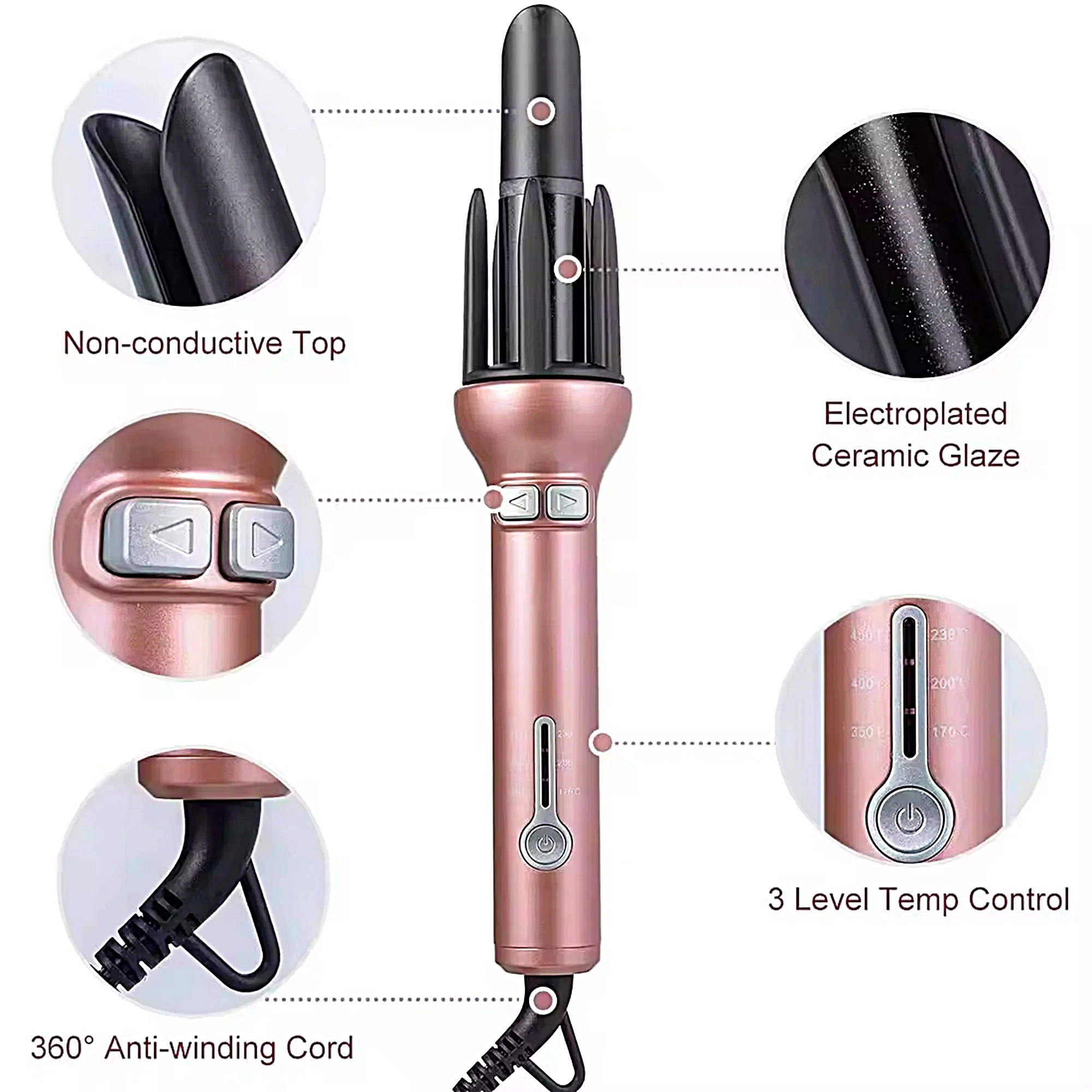 VIEROLA Curling Iron for Women, 1 Inch Curling Iron for Medium & Long Hair, Curling Wand with Large Ceramic Barrel, Dual Voltage Rose Gold Electric Curlers