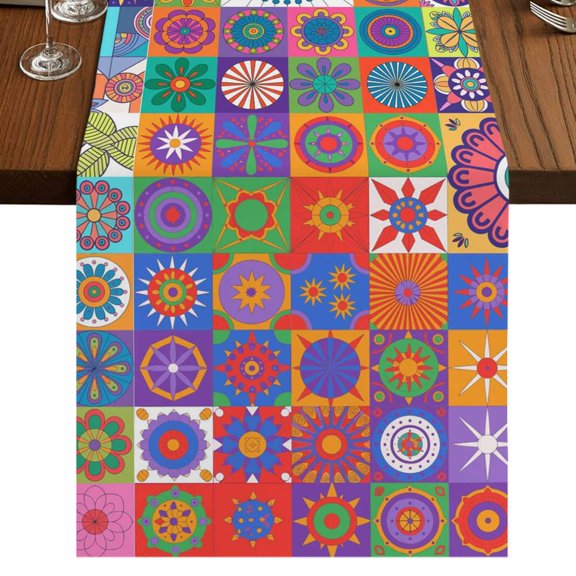 Table Runners 108 Inches Long Dress Scarves, Colorful Ethnic Farmhouse Coffee/Dining/Kitchen Table Runner for Living Room, Modern Abstract National Geometric Purple 13x108 Inch