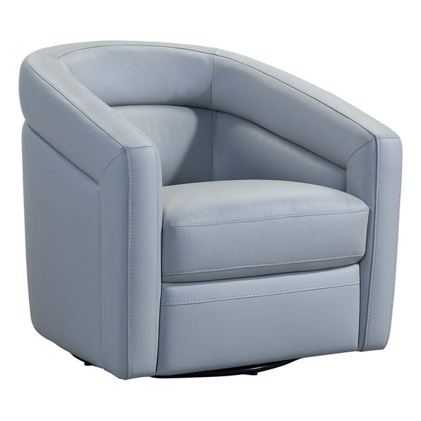 Desi Contemporary Swivel Accent Chair in Dove Grey Genuine Leather