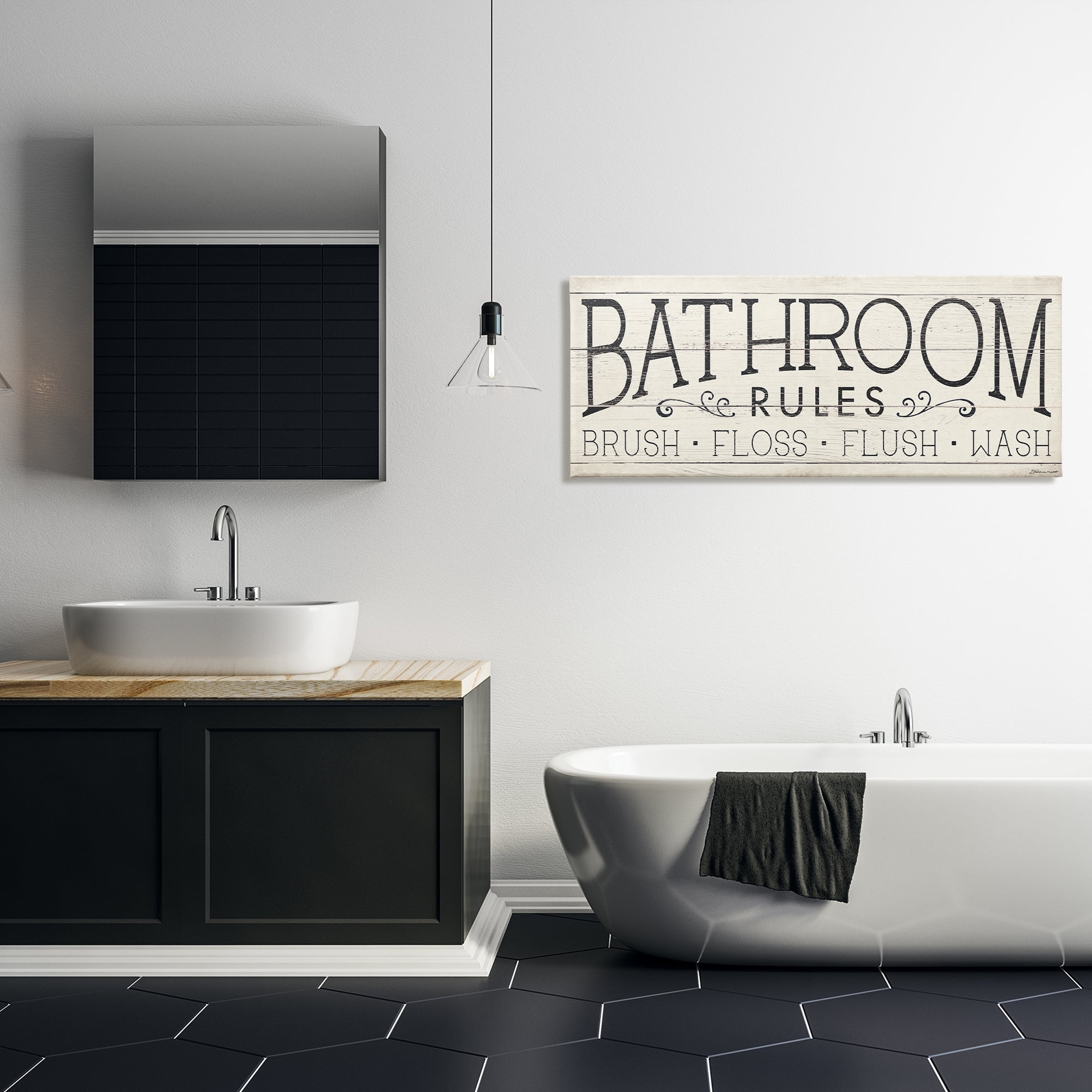 Stupell Industries Bathroom Rules Rustic Sign Brush Floss Flush Wash, 48 x 20, Design by Stephanie Workman Marrott