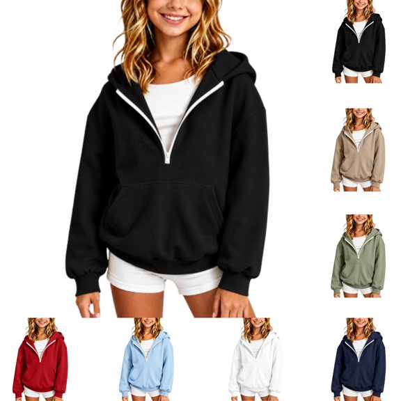 YOUYEDIAN Half Zip up Hoodies for Teen Girls Casual Fleece Hooded Sweatshirt Fall Winter Long Sleeve Hoodie