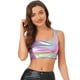 thumbnail image 1 of Chaleco Con Cuello En U Allegra K Mujer Sin Mangas Fiesta Clubwear Camiseta Corta Metálica Brillante Morado claro L, 1 of 6
