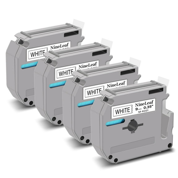 NineLeaf 4PK Compatible for Brother P-touch M-K221 M-K221s M221 3/8" 9mm Black on White Label Maker Tape Refills for PT-45m PT-65 PT-70bm