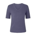 thumbnail image 4 of BRDFRL Women Summer Knit Shirt Blouse V Neck Short Sleeve Pullover Sweater Tops Blue L, 4 of 6