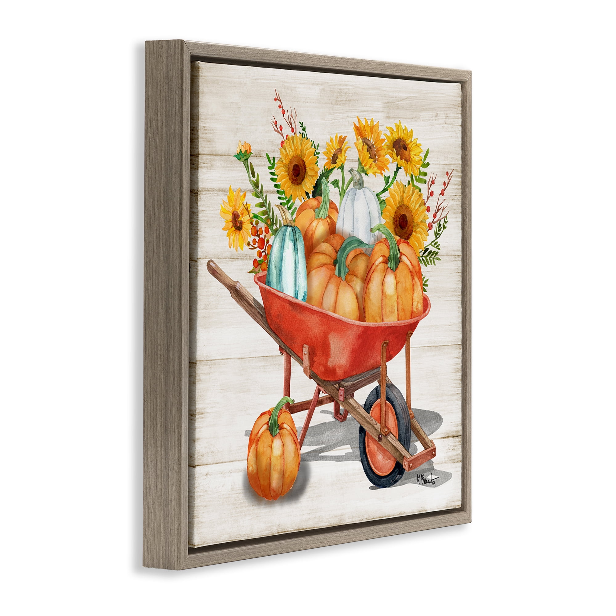 Stupell Industries Rustic Harvest Wagon Botanical & Floral Painting Brown Floater Framed Canvas Art Prints Wall Art, 18 x 18