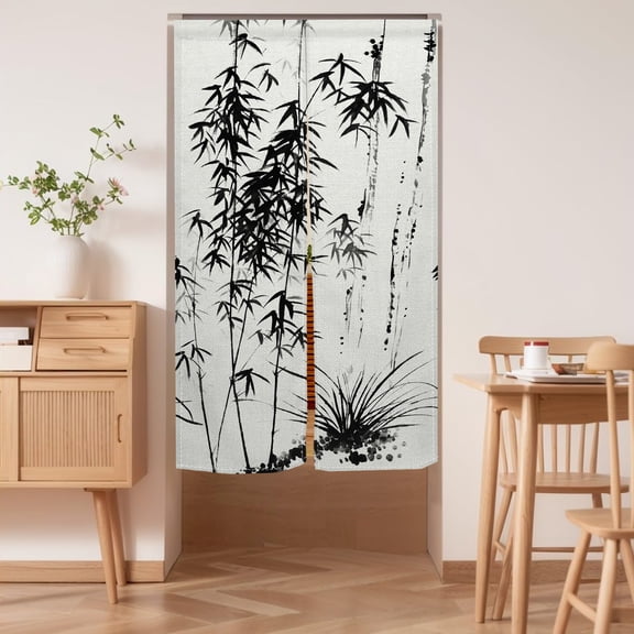 Pbobriich Japanese Noren Doorway Curtain Chinese Ink Painting Bamboo Window Treatment Door for Home Restaurant Decor 33.5"x59"
