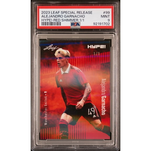 PSA 9 Alejandro Garnacho 2023 Leaf Hype! #99 Red Shimmer 1/1 Rookie Card