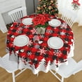 thumbnail image 6 of Snowflake Plaid Christmas Tablecloth, 60" Round, Holiday Xmas Table Cover, 6 of 6