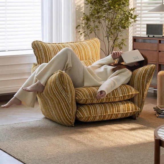 Genpo Oversized Chenille Accent Chair with Lumbar Pillow, Wide Armrests and Deep Seat 7 Inch High Density Foam for Living Room Bedroom, 350 lbs, Yellow Single Sofa Armchair