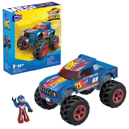 UPC: 0194735078301 | MEGA Hot Wheels Race Ace Monster Truck Building Set with 1 Figure (69 Pieces)