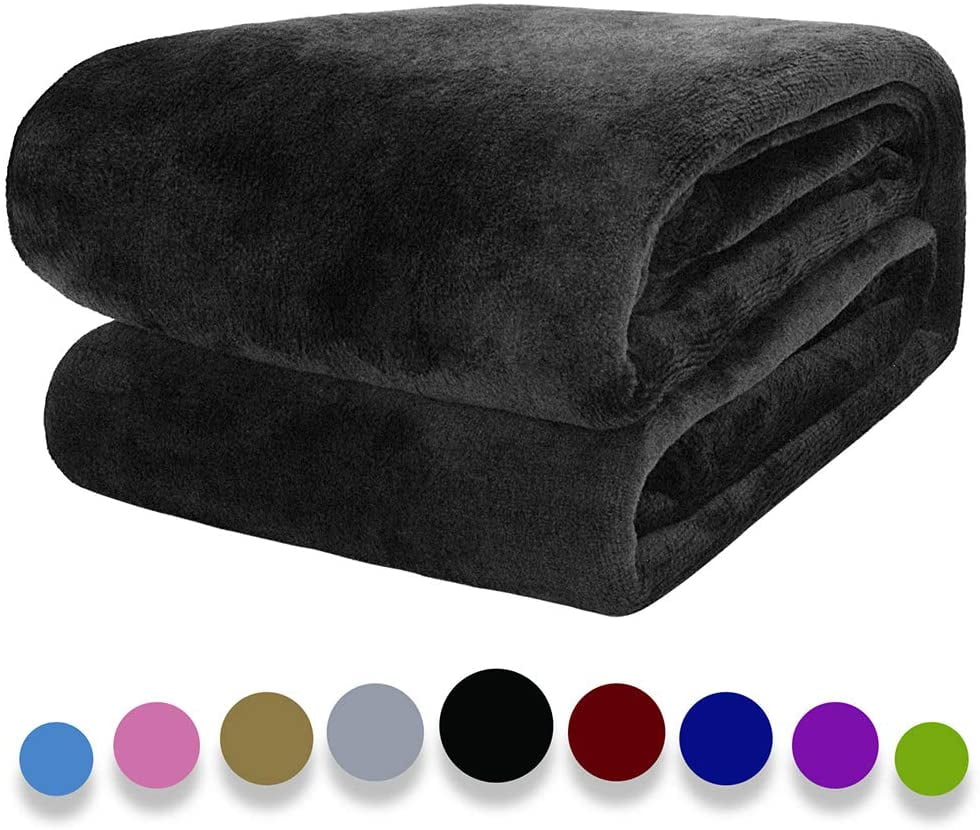 Howarmer Ultra Soft warm Travel Blanket, Black Queen Size Plush Throw