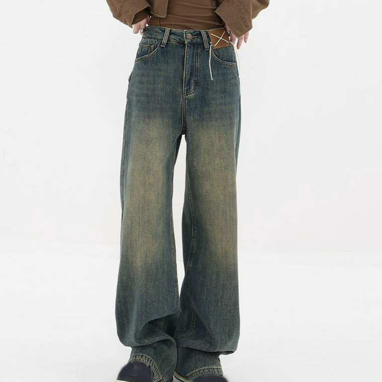 Guzom Womens Baggy Jeans- High Waisted Boyfriend Wide Leg Stretchy Fall Fashion  Denim Pants Light Blue Size 10 