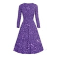 thumbnail image 5 of DHFJKG Sparkly Sequin Party Dress For Women Mid Length Deep V Neck Long Sleeve Clubwear Ruched Waist Flowy Trendy Dresses, 5 of 5