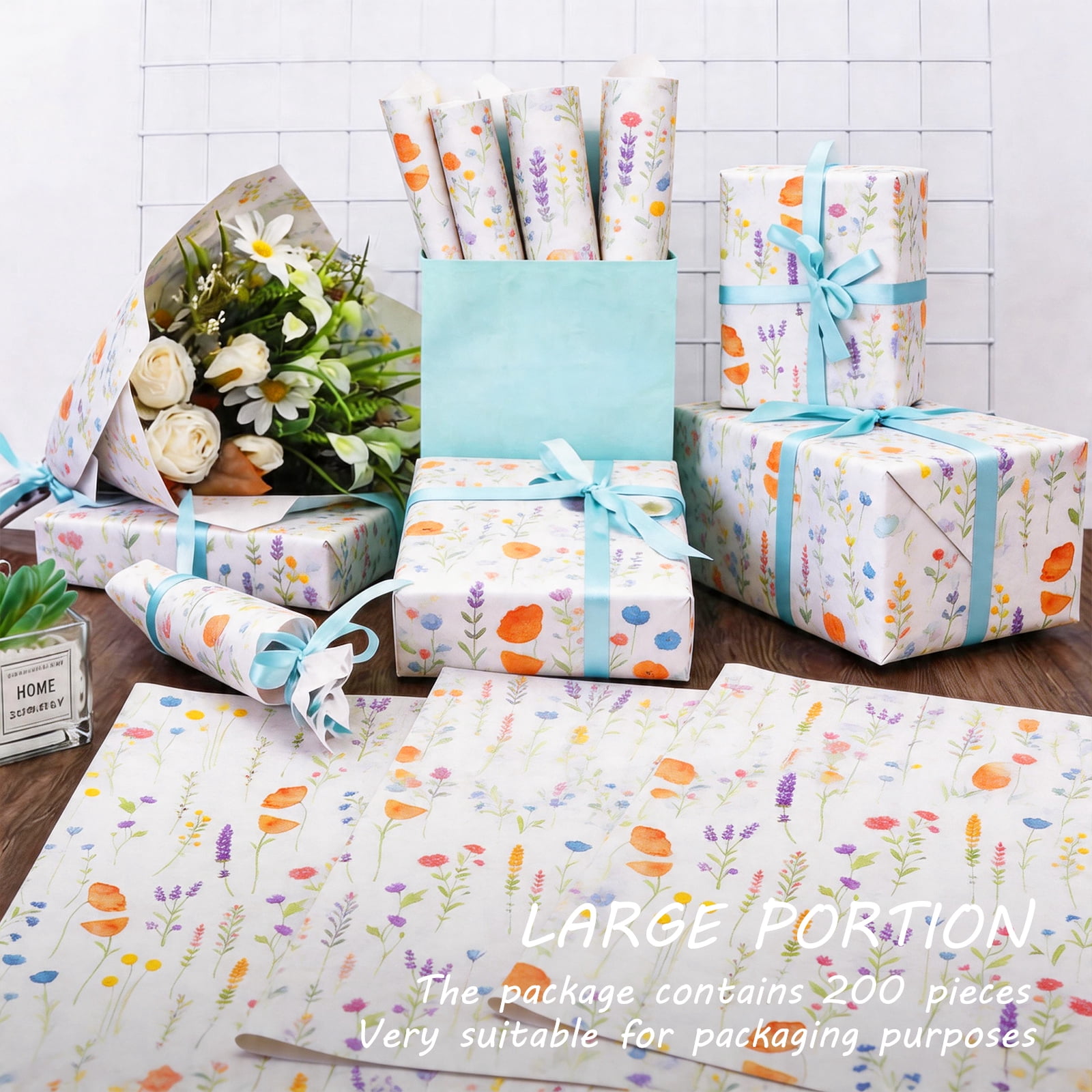200 Sheets Tissue Paper Vintage Wildflower for Gift Bags Birthday Party Flower Decoration 20x14 in