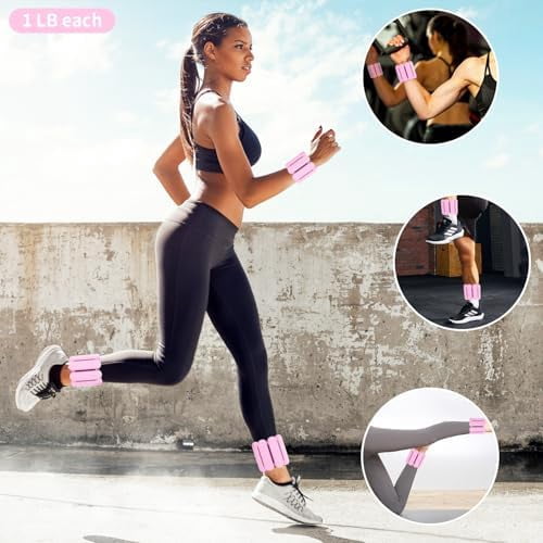 Jointown Adjustable Ankle Weights for Women Men,Wrist Weights set for Walking Running,1 Pair (1Lbs Each) Silicone Workout Weights for gym fitness, Jogging,yoga,pilates,strength training,physical