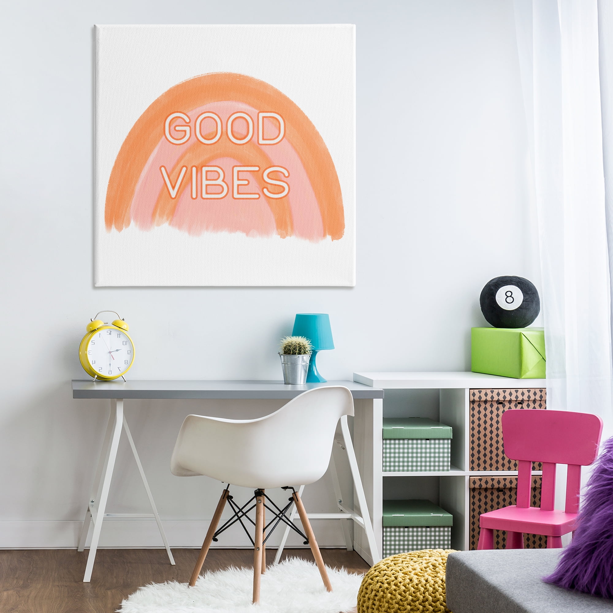 Stupell Industries Orange Good Vibes Text & Numbers Painting Wrapped Canvas Art Print Wall Art, 36 x 36