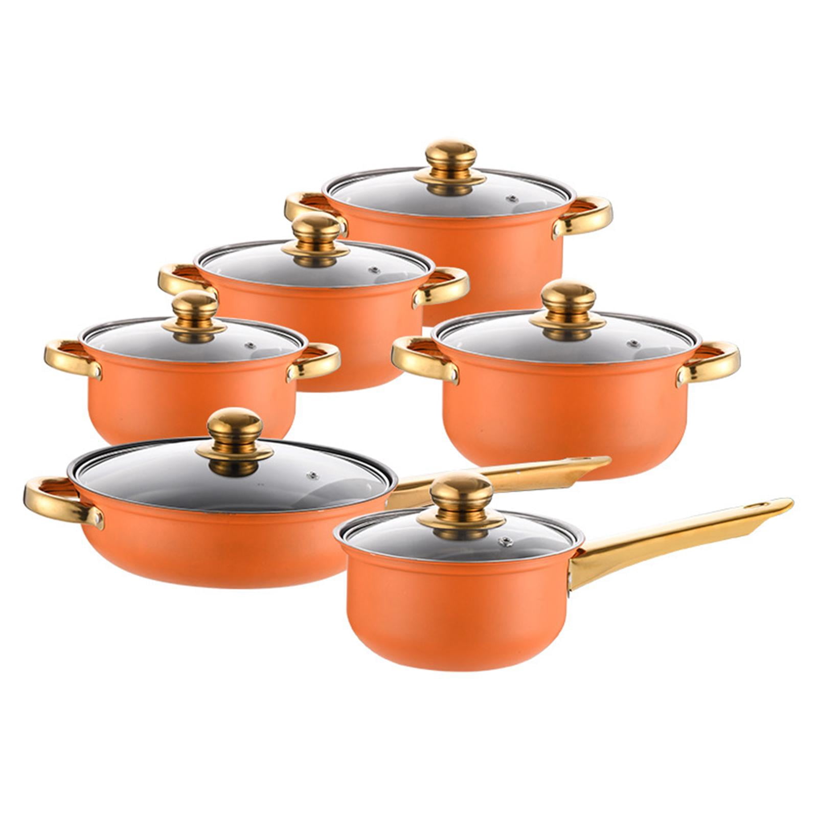 Nishiyuenyi 6 Pieces Stainless Steel Cookware Set Nonstick Pots and Pans Set for Kitchen Orange