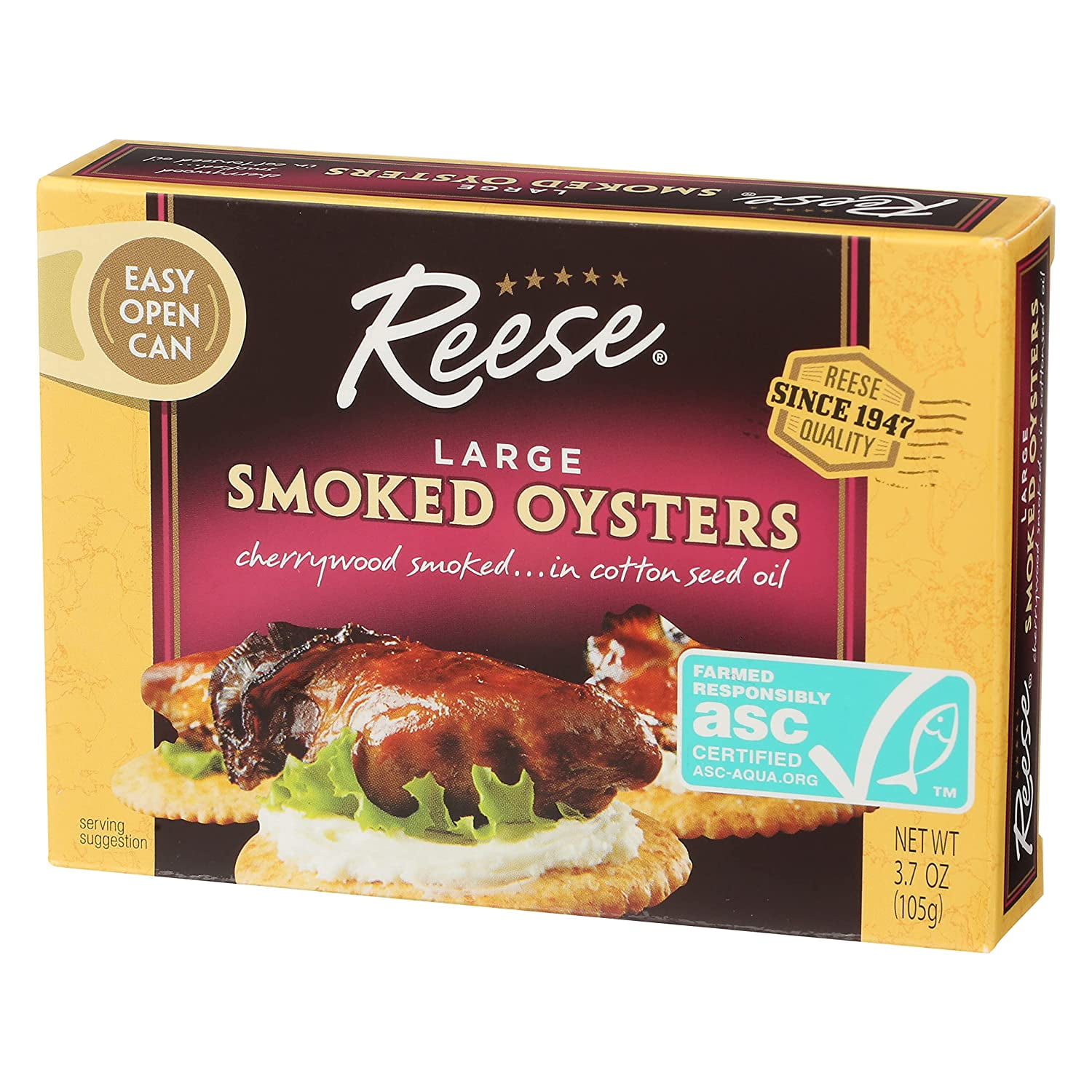 (2 pack) Reese Large Smoked oysters, 3.7 OZ