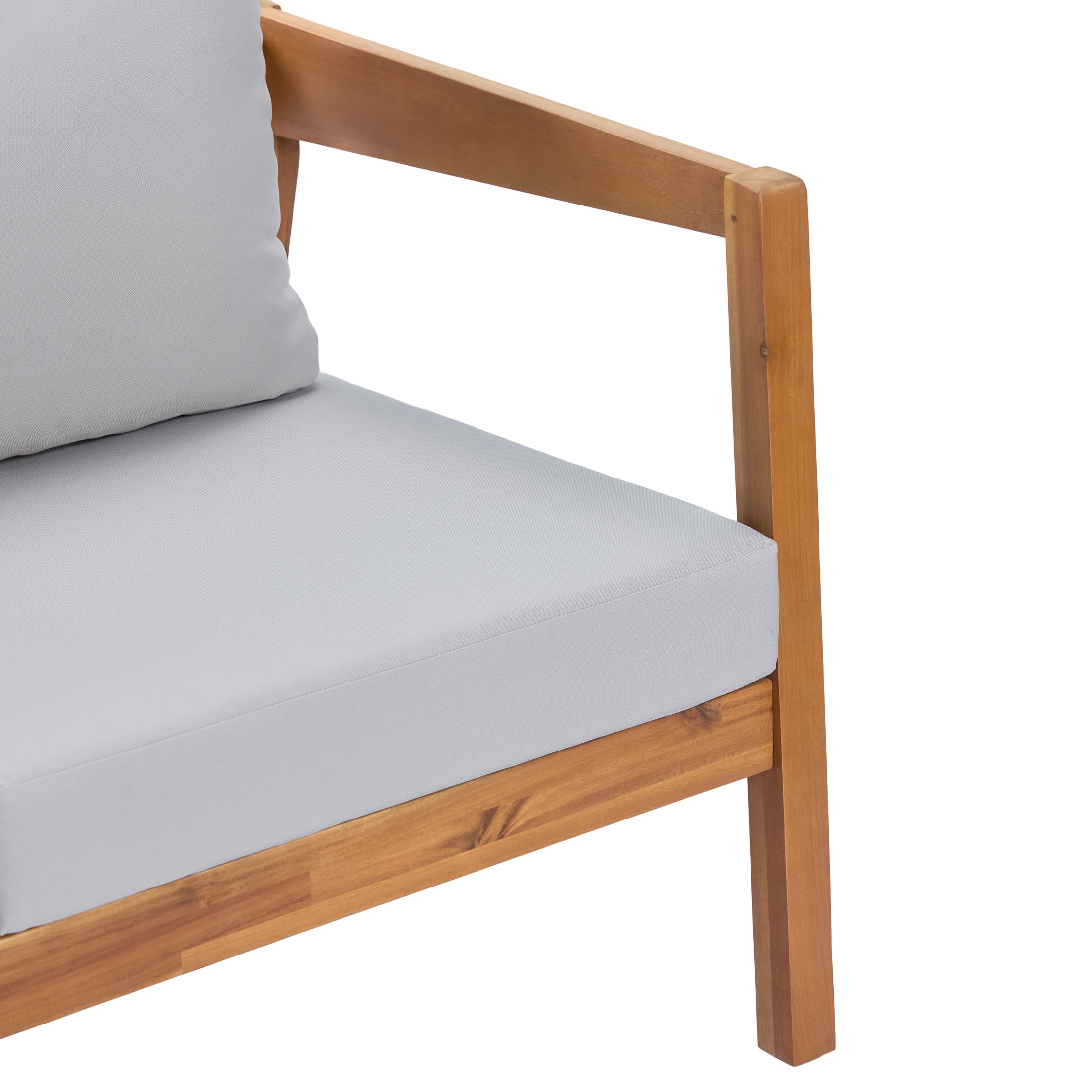 Christopher Knight Home 76" Acacia Wood 3-Seater Outdoor Patio Sofa with Light Gray Cushions, Teak Finish