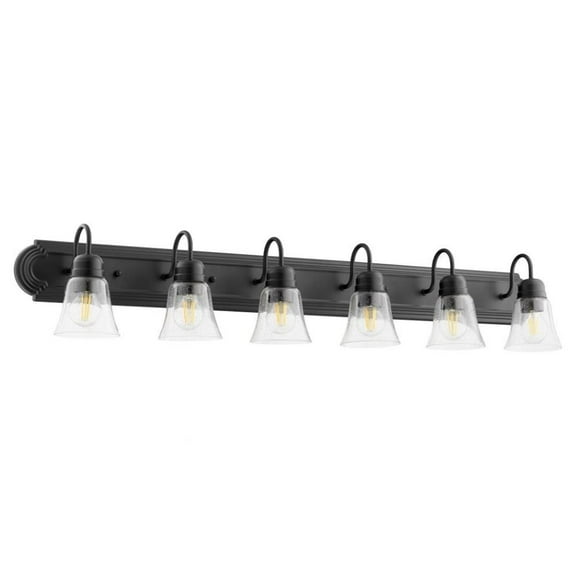 6-Light Bathroom Light with Bell-Shaped Glass Shades with Satin Nickel Back Plate 48 inches W  8 inches H-Noir Finish-Clear Glass Color Bailey Street