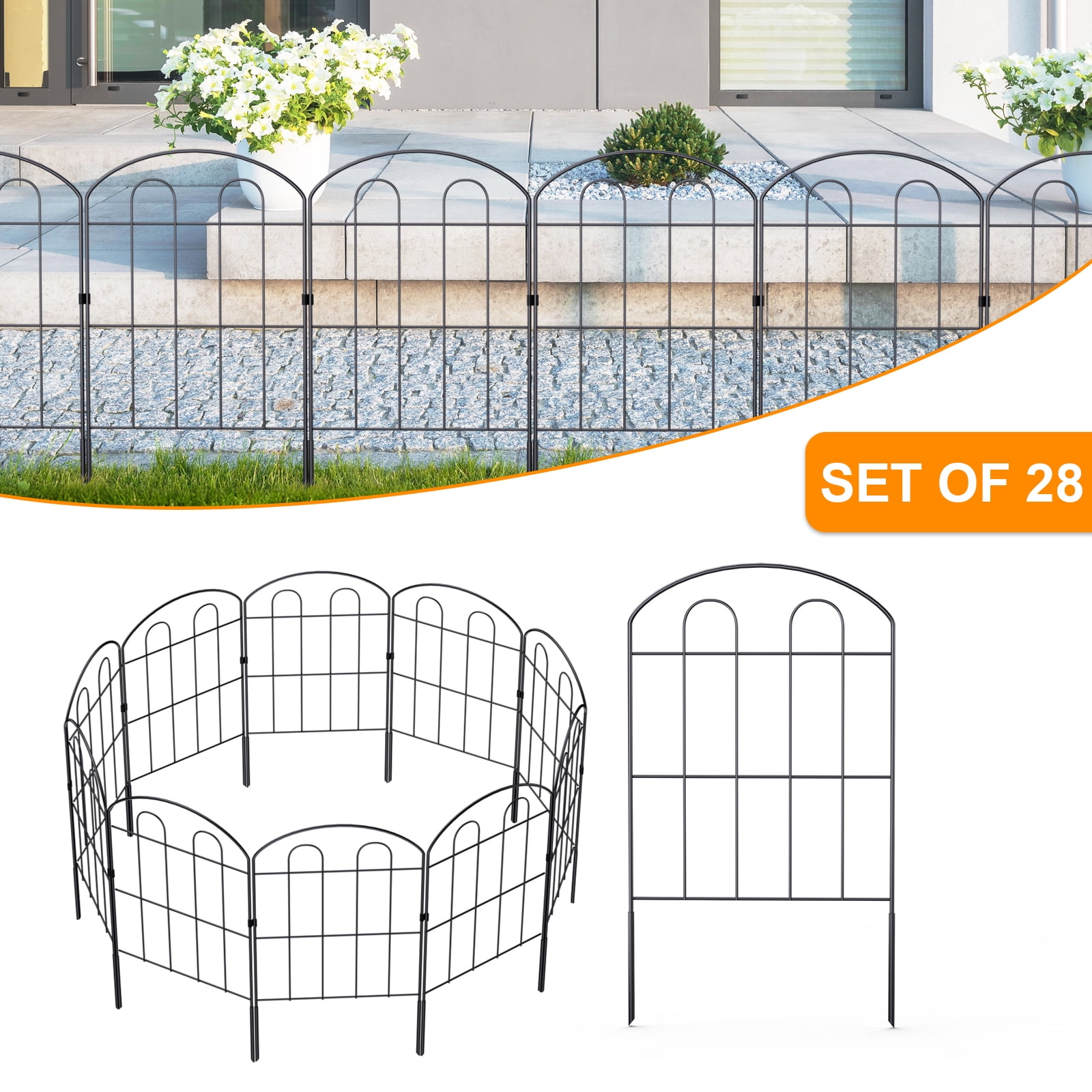 Oumilen 28 Pcs Decorative Garden Fence, 24" (H) x 30FT (L) Metal Patio Ground Fence Outdoor