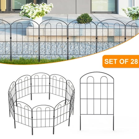 OYEAL 28 Pack Decorative Powder Coated Metal Garden Fence, Folding Landscape Border for Flower Bed/Patio Fencing, Animal Barrier