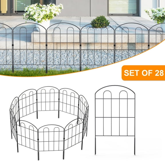 OYEAL 28 Pack Decorative Powder Coated Metal Garden Fence, Folding Landscape Border for Flower Bed/Patio Fencing, Animal Barrier