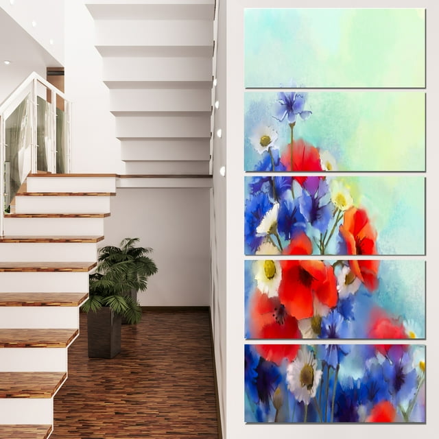 Blue Cornflower and White Daisy - Floral Canvas Art Print