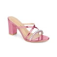 thumbnail image 1 of BLISSFUL STEP Women's Crisscross Rhinestone Block Heel Slide Sandals Pink (Size 9), 1 of 7