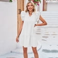 thumbnail image 2 of Lu's Chic Women's Short Sleeve Dresses Summer Sundress Short Ruched Cute Fall A Line Holiday Ruffle Swing Dress White XX-Large, 2 of 4