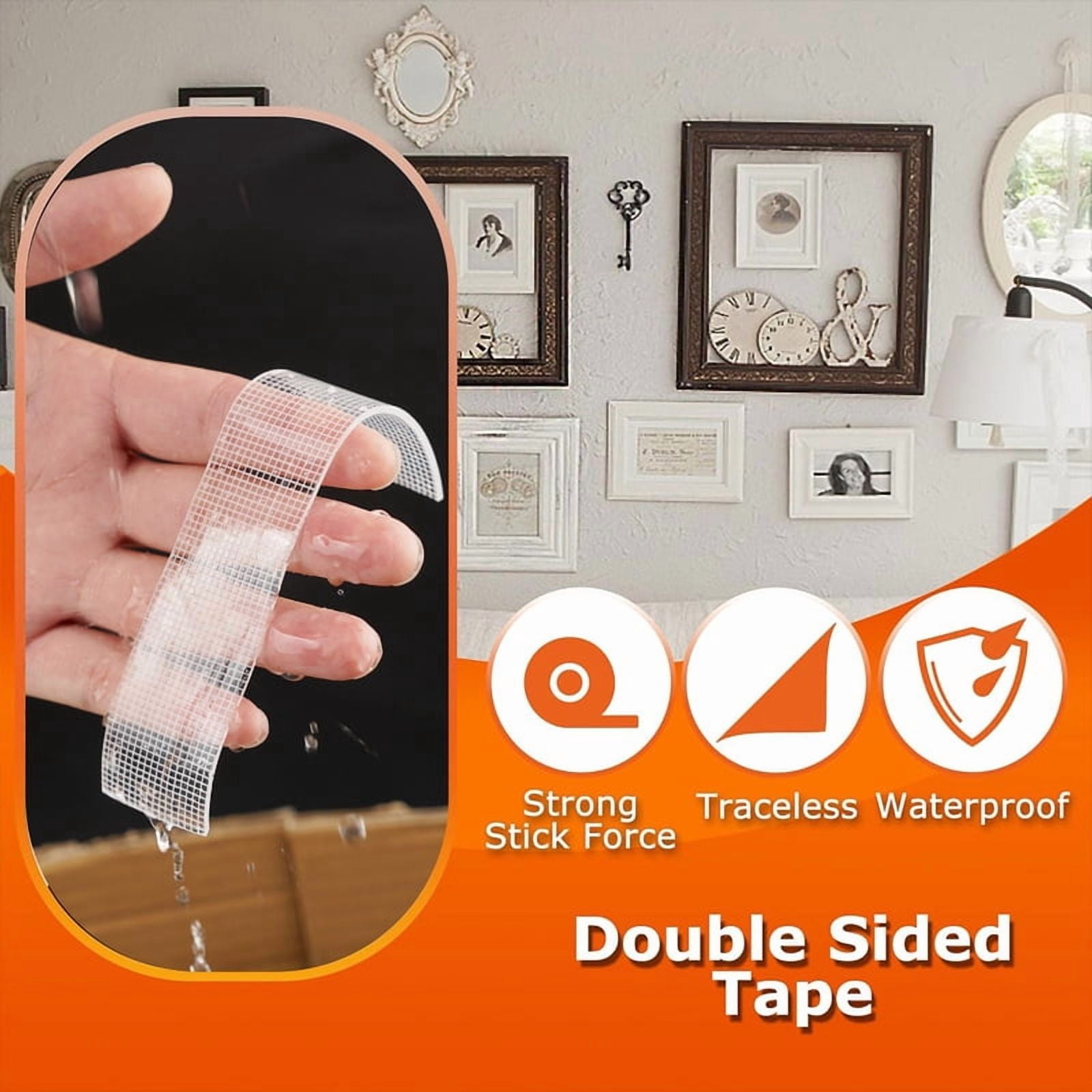 5m Nano Double-Sided Adhesive Tape - Ultra-Strong adhesion， Clear, Removable & Waterproof - Heavy-Duty, Extra Sticky Strip for E
