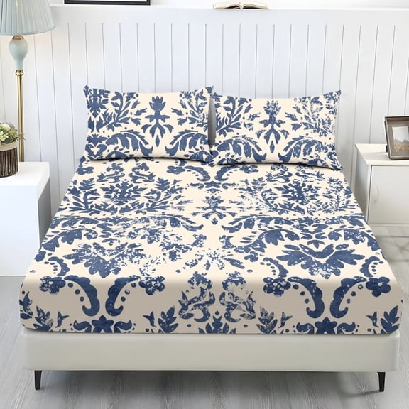 Bulopur Western Floral Twin Sheets 3 Pieces Bed Sheets Set, Soft Fade Resistant Easy Care Bedding Set All Season Wrinkle Free Bottom Bedsheet for Twin Size Bed
